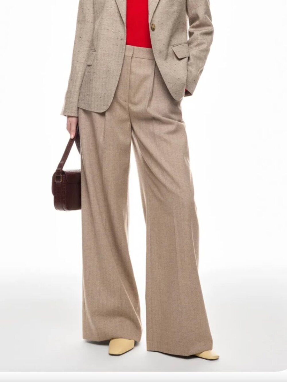 Hugo Boss High-Waist wide Leg Dress Pants trousers Taupe tan woool